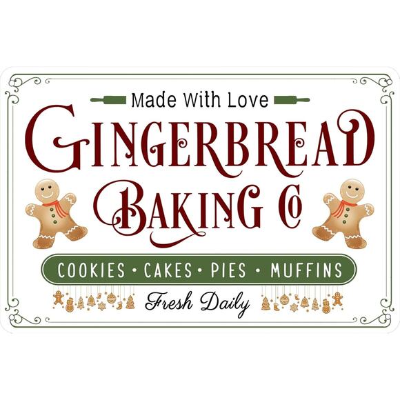 Gingerbread Baking Co Metal Tin Sign Vintage Christmas Kitchen Wall Decor 12x8 - Picture 2 of 5